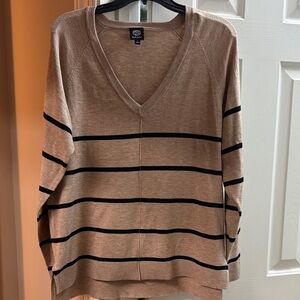 Tan Striped V-Neck Sweater